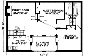 Lower Floor Plan of Contemporary   Earth Sheltered s Retro   House Plan 10416