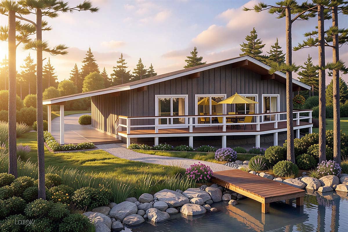 Elevation of Contemporary   Retro   Vacation   House Plan 1074