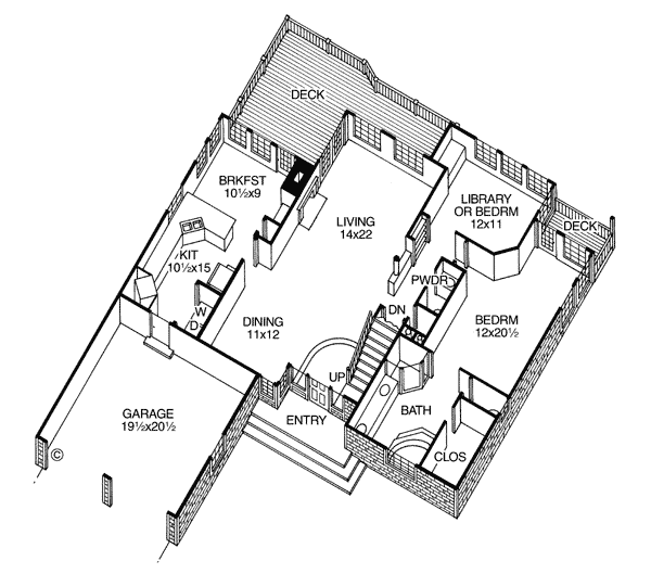 First Floor Plan of Cape Cod   Colonial   House Plan 19410
