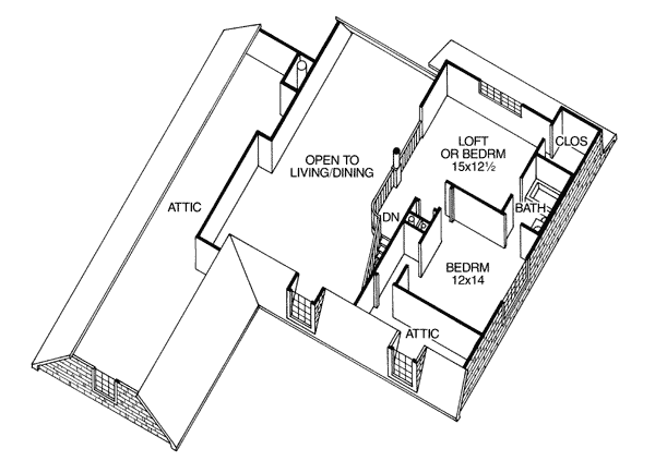 Second Floor Plan of Cape Cod   Colonial   House Plan 19410