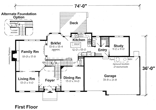 First Floor Plan of Colonial   Southern   Traditional   House Plan 24590