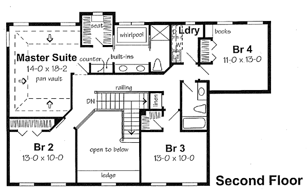 Second Floor Plan of Colonial   Southern   Traditional   House Plan 24590