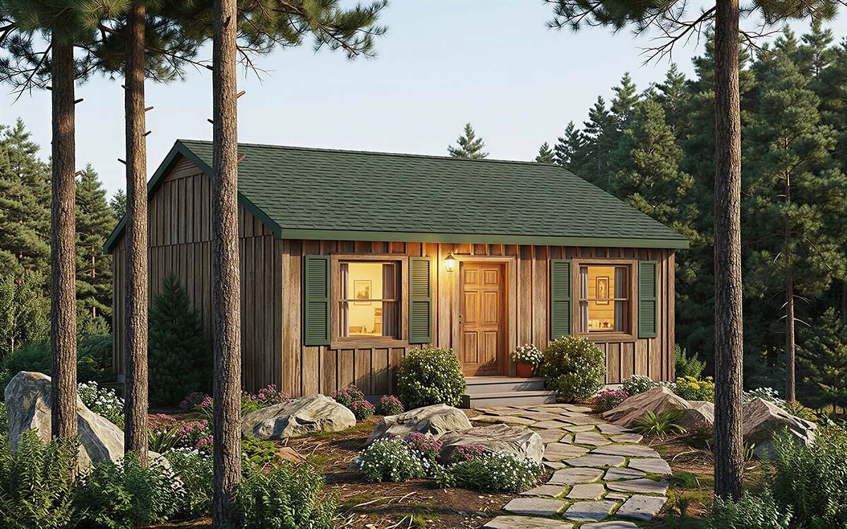 Elevation of Cabin   Cottage   Traditional   Vacation   House Plan 34075