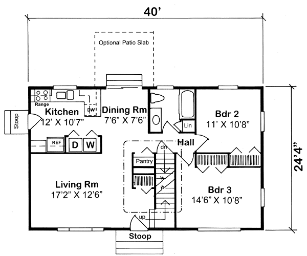 First Floor Plan of Cape Cod   Coastal   Country   Traditional   House Plan 34077