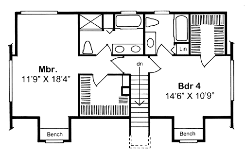 Second Floor Plan of Cape Cod   Coastal   Country   Traditional   House Plan 34077