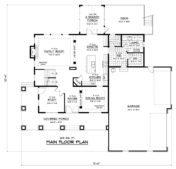 First Floor Plan of Colonial   Craftsman   European   Traditional   House Plan 42119