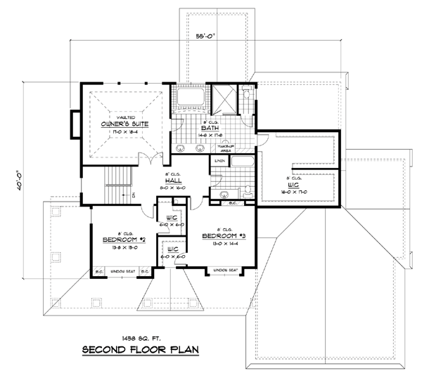 Second Floor Plan of Colonial   Craftsman   European   Traditional   House Plan 42119