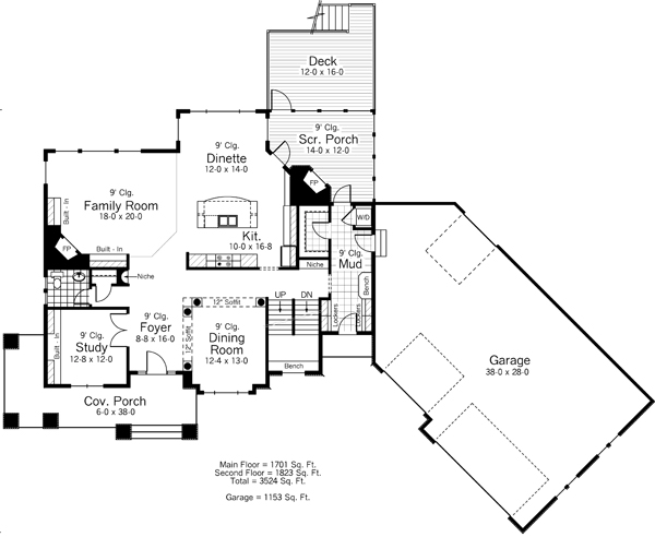 First Floor Plan of Traditional   House Plan 42522