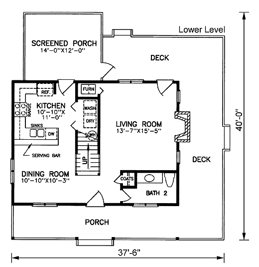 First Floor Plan of Cabin   Narrow Lot   Vacation   House Plan 45237