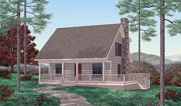 Elevation of Cabin   Narrow Lot   Vacation   House Plan 45237