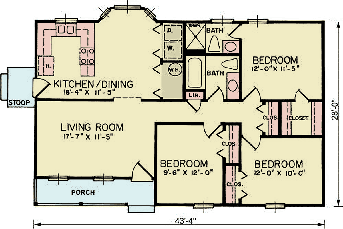 First Floor Plan of Ranch   House Plan 45256