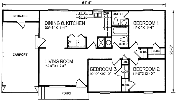 First Floor Plan of Ranch   House Plan 45303