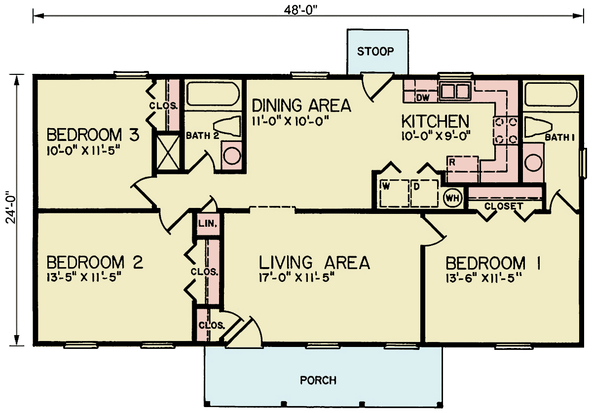 First Floor Plan of Ranch   House Plan 45305