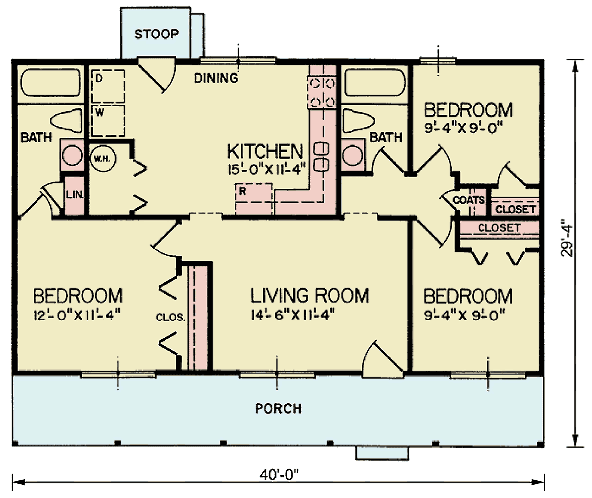 First Floor Plan of Cabin   Country   Narrow Lot   House Plan 45309
