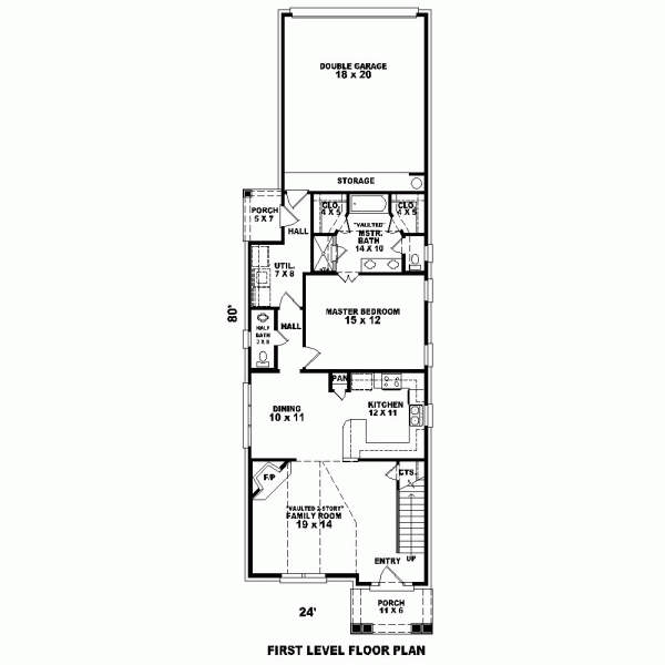 First Floor Plan of Narrow Lot   House Plan 46879