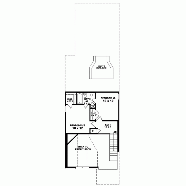 Second Floor Plan of Narrow Lot   House Plan 46879