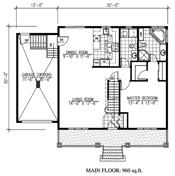 First Floor Plan of Cape Cod   Narrow Lot   House Plan 48171