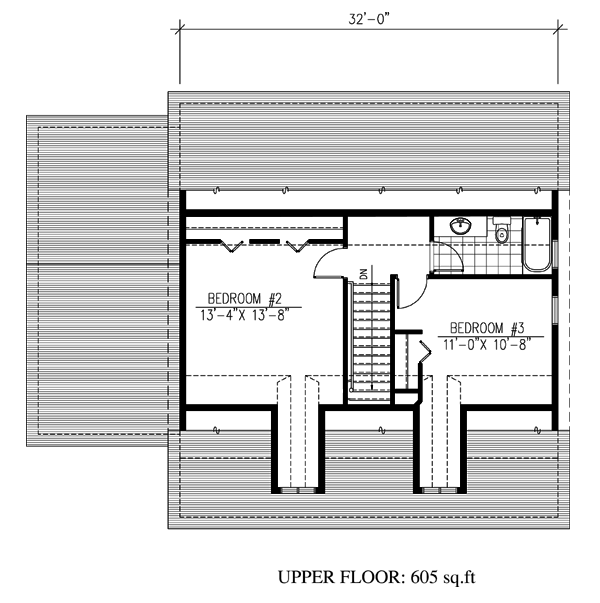 Second Floor Plan of Cape Cod   Narrow Lot   House Plan 48171