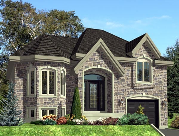 Elevation of European   Hillside   House Plan 48283