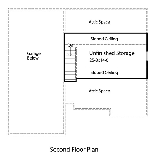 Second Floor Plan of Traditional   Garage Plan 49030