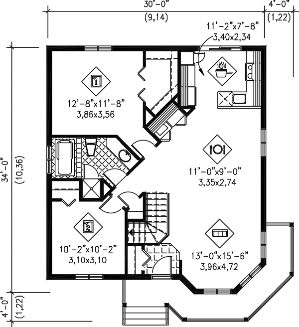 First Floor Plan of Narrow Lot   Victorian   House Plan 49571