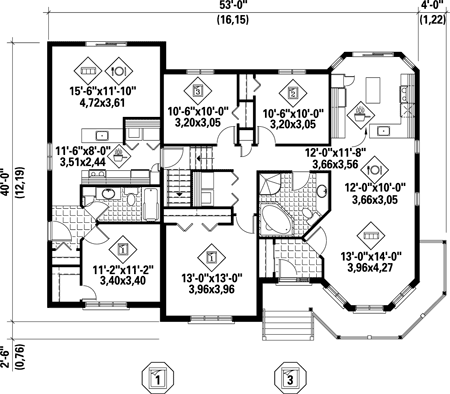 First Floor Plan of House Plan 52773