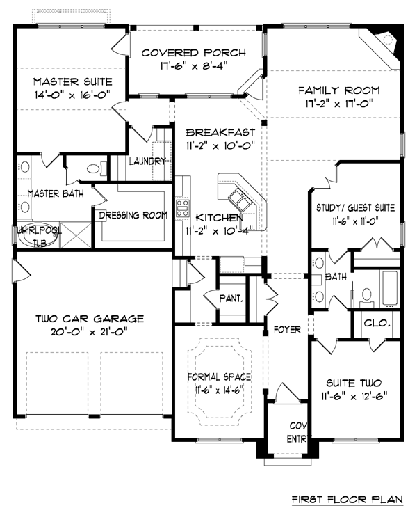 First Floor Plan of Bungalow Craftsman Tudor House Plan 53832