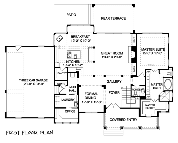 First Floor Plan of Cape Cod   Craftsman   House Plan 53851