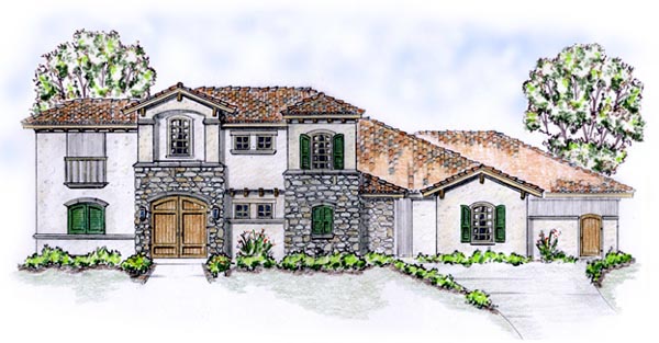 Elevation of Florida   Mediterranean   House Plan 56549