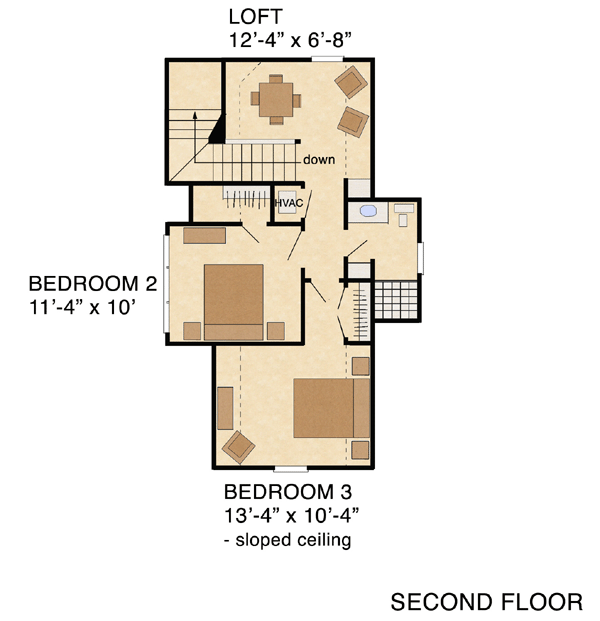 Second Floor Plan of Cottage   Country   Craftsman   Farmhouse  House Plan 56576