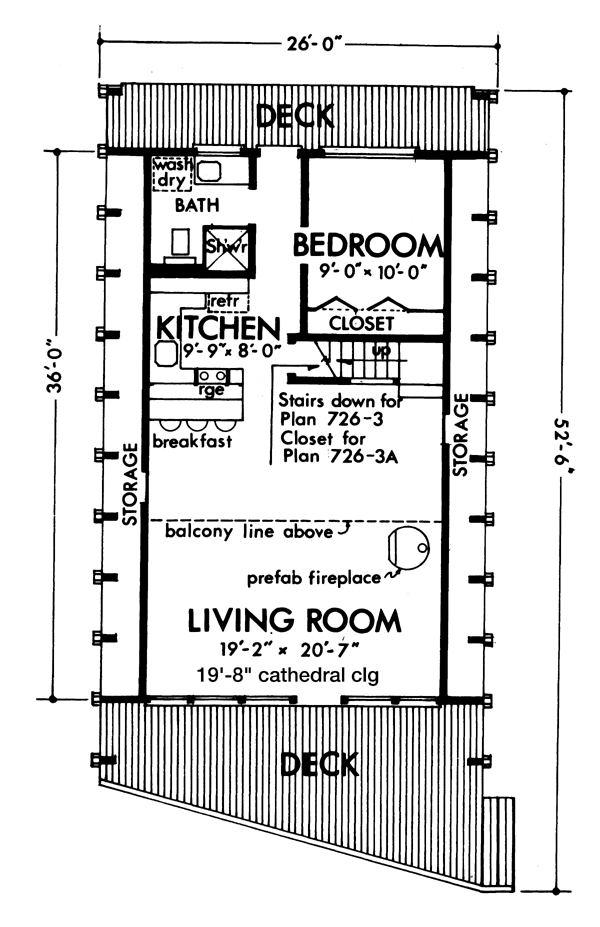 First Floor Plan of A-Frame   Narrow Lot   Vacation   House Plan 57547