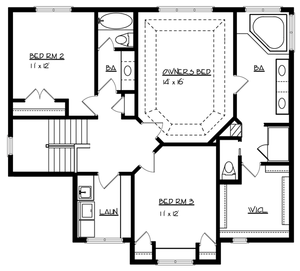 Second Floor Plan of Country   Craftsman   House Plan 57559