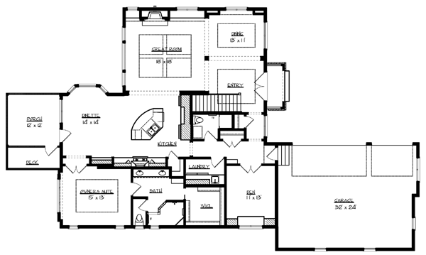 First Floor Plan of Cottage   Country   European   Luxury   Traditional   House Plan 57562