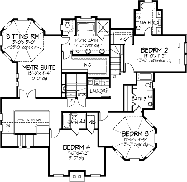 Second Floor Plan of Country Victorian House Plan 57563