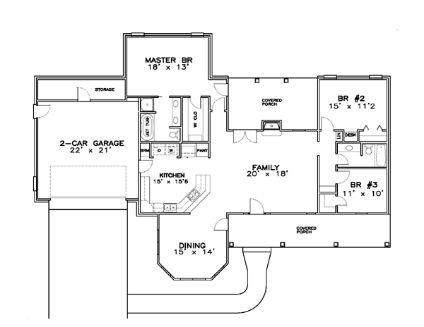 First Floor Plan of Contemporary Southern House Plan 57703