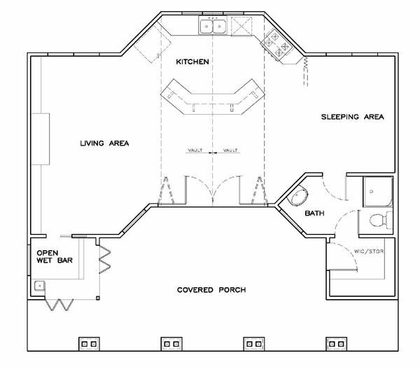 First Floor Plan of Coastal   Cottage   Craftsman   Vacation   House Plan 57857