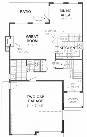 First Floor Plan of Narrow Lot   Tudor   House Plan 58551