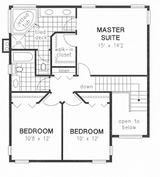 Second Floor Plan of Narrow Lot   Tudor   House Plan 58551