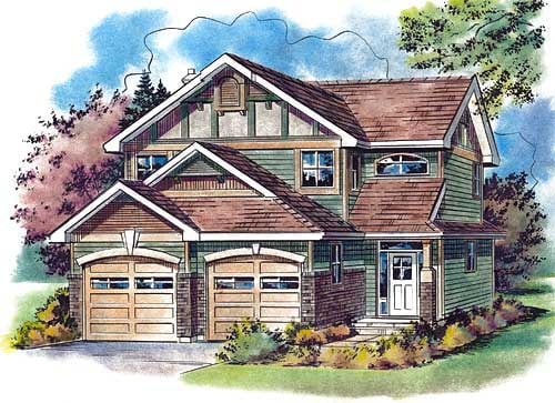 Elevation of Narrow Lot   Tudor   House Plan 58551
