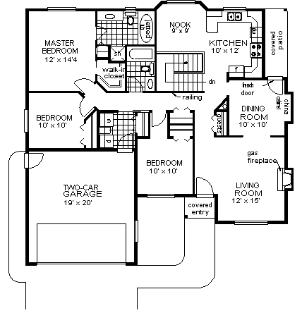 First Floor Plan of Ranch   House Plan 58778