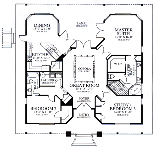 First Floor Plan of Florida   House Plan 58903