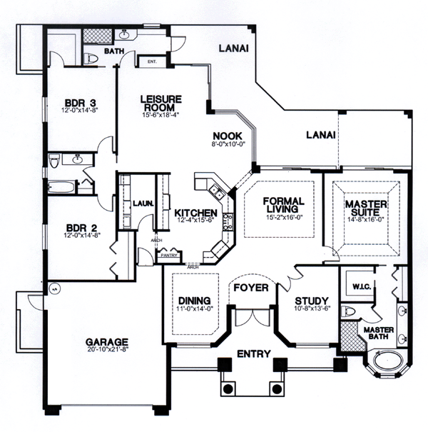 First Floor Plan of Florida   House Plan 58904