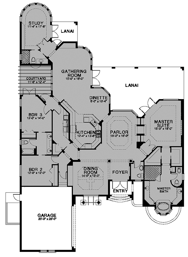 First Floor Plan of Florida   House Plan 58910