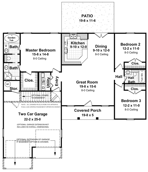 First Floor Plan of Country   Ranch   Traditional   House Plan 59002