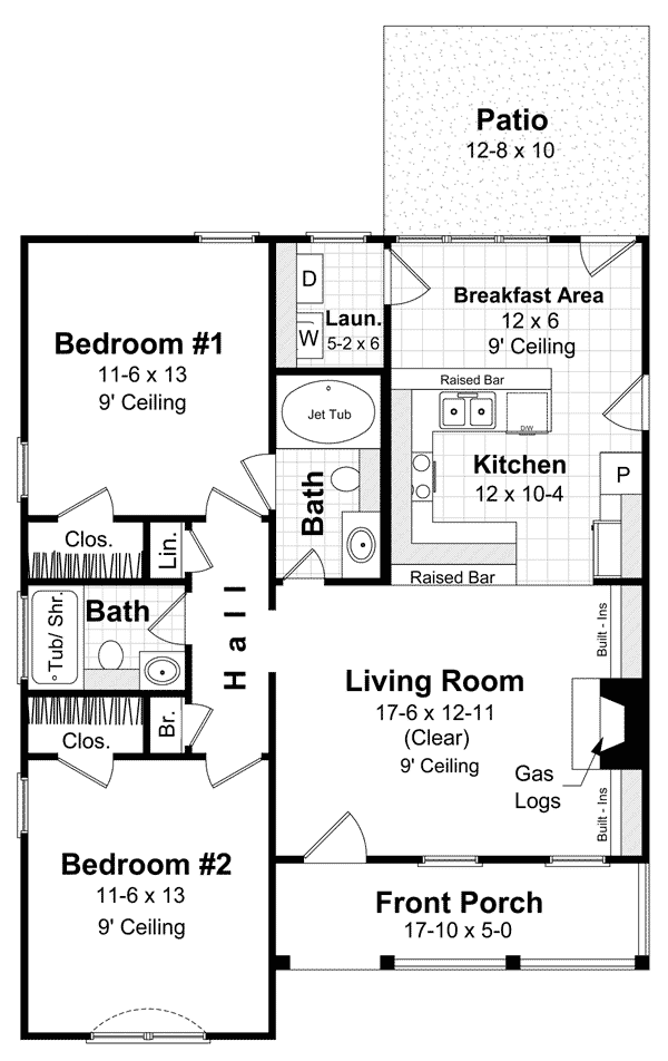 First Floor Plan of Cape Cod   Country   Ranch   Traditional   House Plan 59043