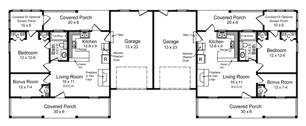 First Floor Plan of Bungalow   Country   Farmhouse  Ranch   Multi-Family Plan 59046