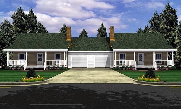 Elevation of Bungalow   Country   Farmhouse  Ranch   Multi-Family Plan 59046