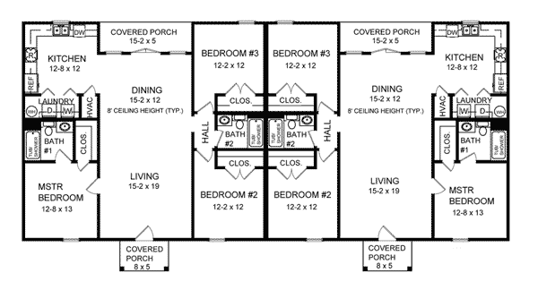 First Floor Plan of Country   Ranch   Multi-Family Plan 59048