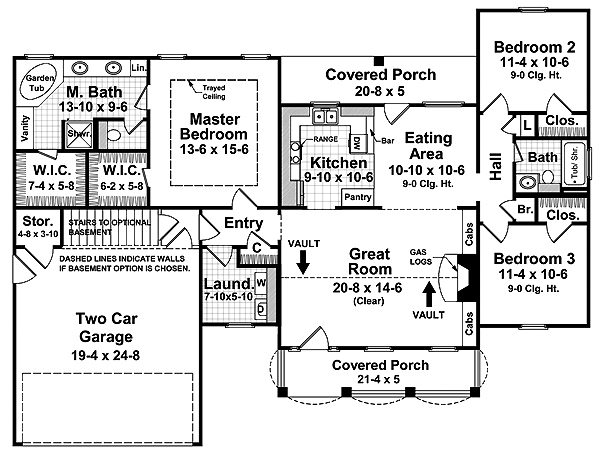 First Floor Plan of Country   Farmhouse  Ranch   Traditional   House Plan 59081