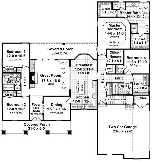First Floor Plan of Country   Craftsman   European   Traditional   House Plan 59092